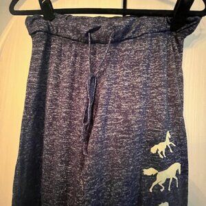 Boxer Craft loungewear pants with horse decal, blue, size small